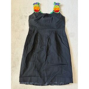 Deborah Laws Sz 8 Black Dress Fruit‎ Applique Sleeveless Cocktail Dress 90s/Y2K